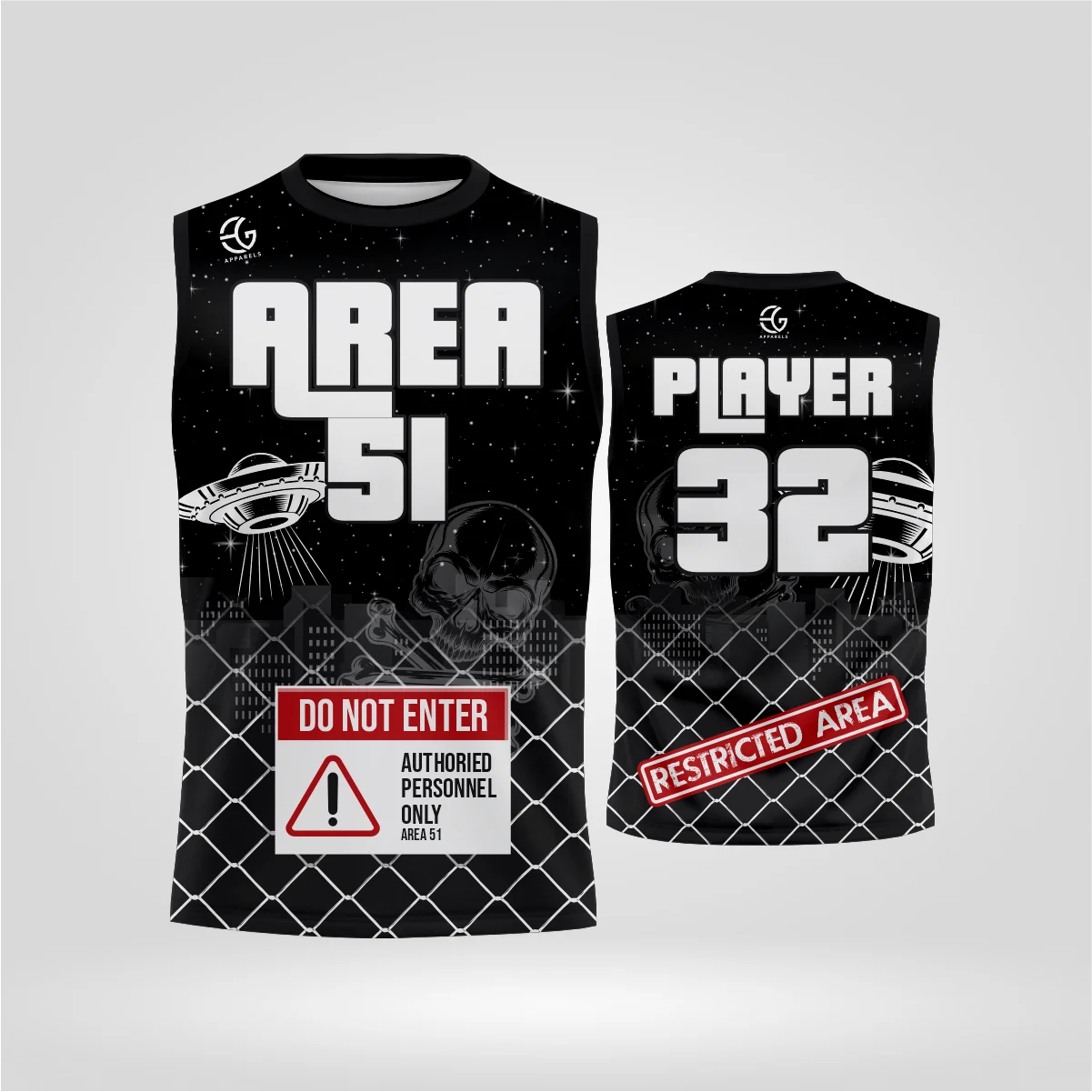 area 51 2 Area 51 flag football jersey back with player name and number