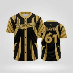 Bold black and gold custom baseball jersey front and back