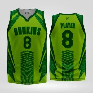 Green geometric custom basketball jersey front and back