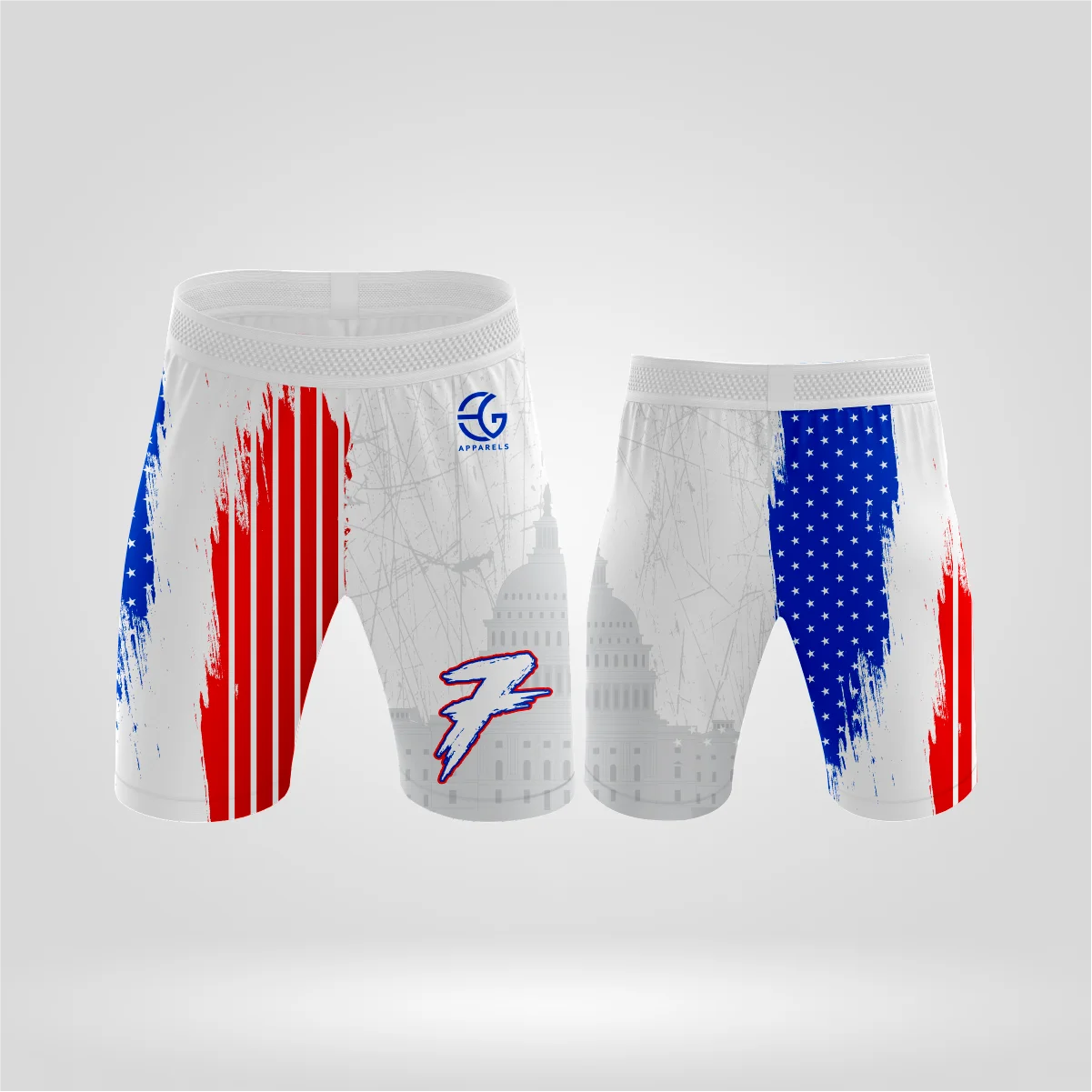 patriots 3 Red white and blue custom 7v7 shorts with skyline design
