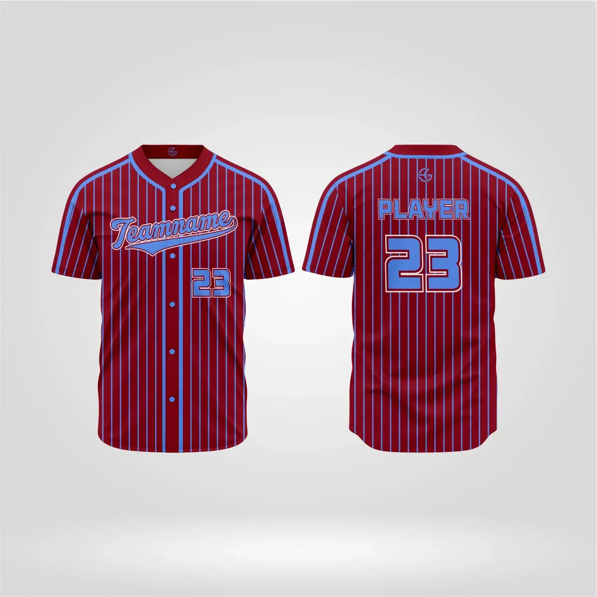 pin stripe with side stripe design 3 Maroon and sky blue pinstripe baseball jersey front and back