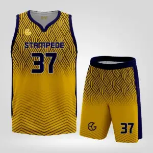 Custom basketball uniform with woven pattern design, front view
