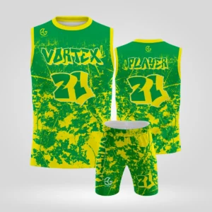 Vortex custom 7v7 jersey front and back with green yellow splatter design